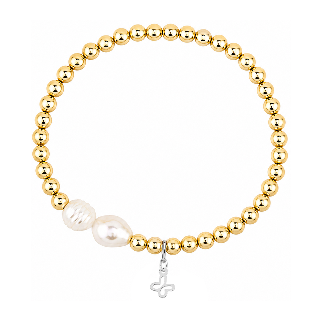Pulsera Plata 925 Petit 2 Perlas Blancas Cuentas Doradas