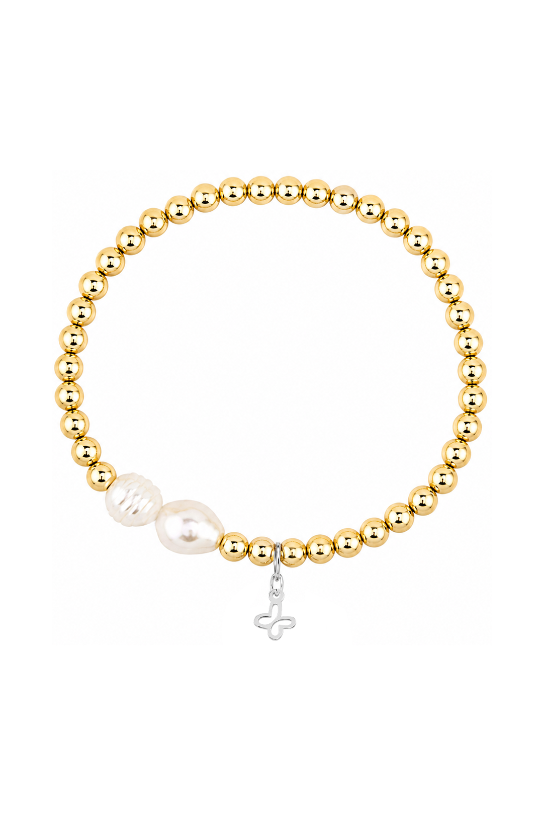 Pulsera Plata 925 Petit 2 Perlas Blancas Cuentas Doradas