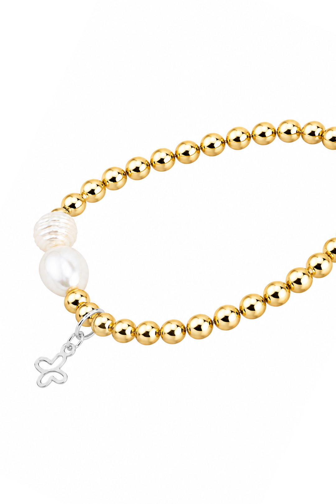 Pulsera Plata 925 Petit 2 Perlas Blancas Cuentas Doradas