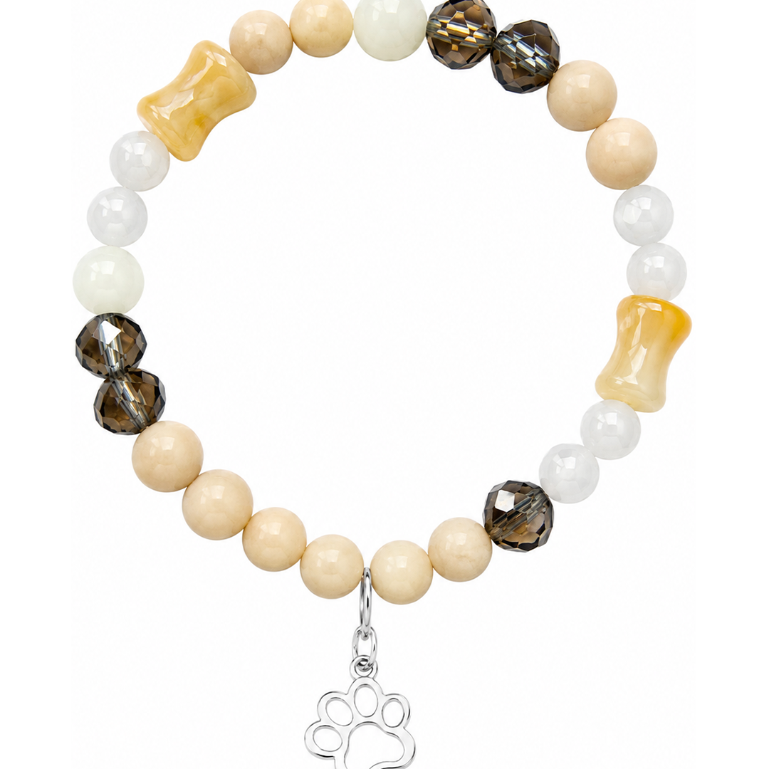Pulsera Plata 925 Petit Cuentas Beige Con Charm Huella