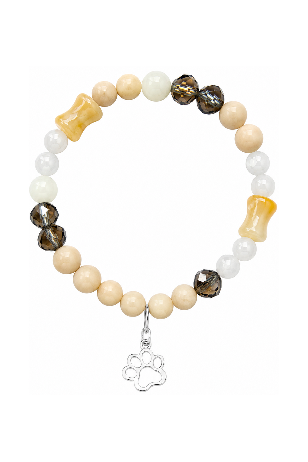 Pulsera Plata 925 Petit Cuentas Beige Con Charm Huella