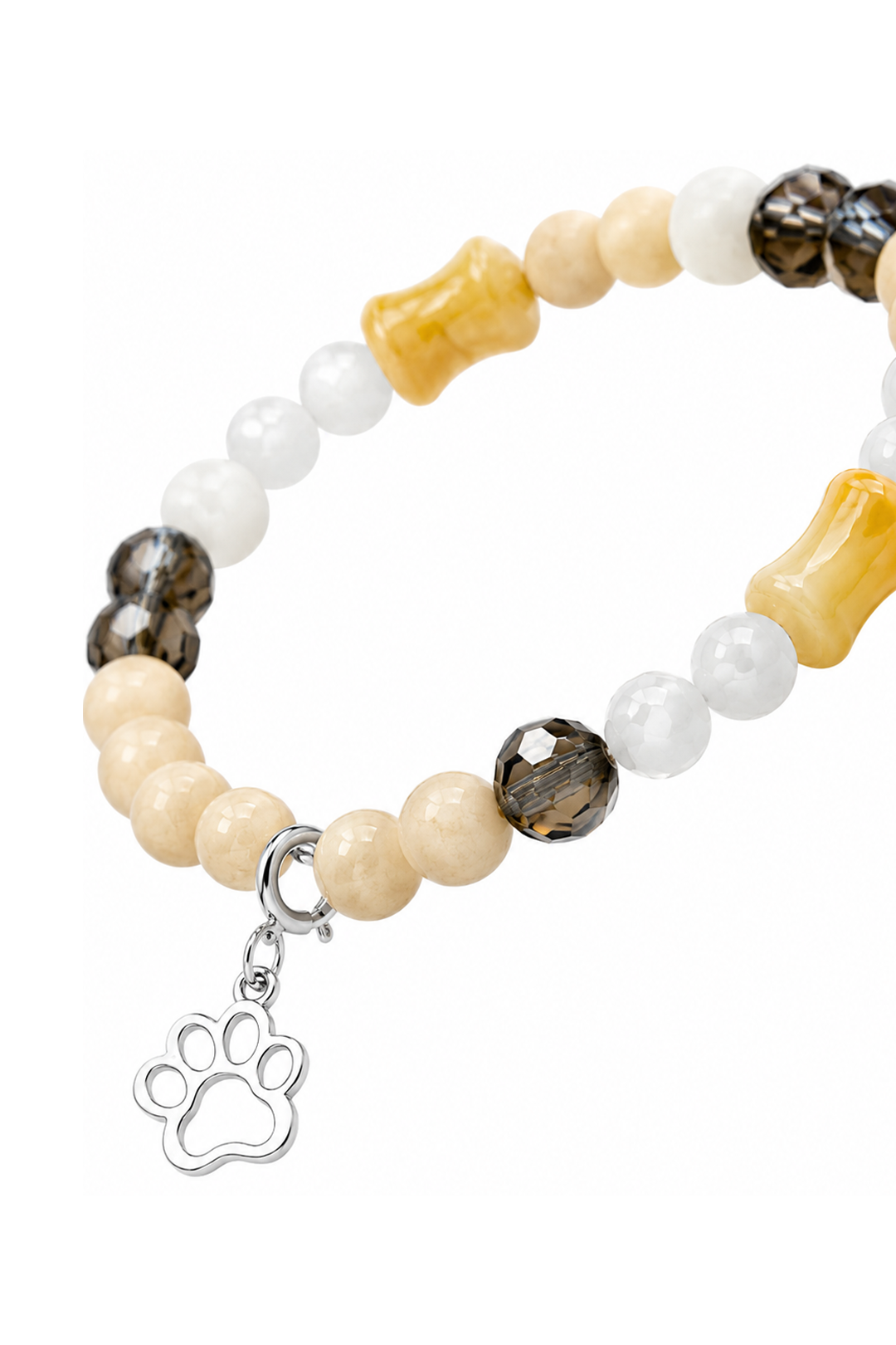 Pulsera Plata 925 Petit Cuentas Beige Con Charm Huella