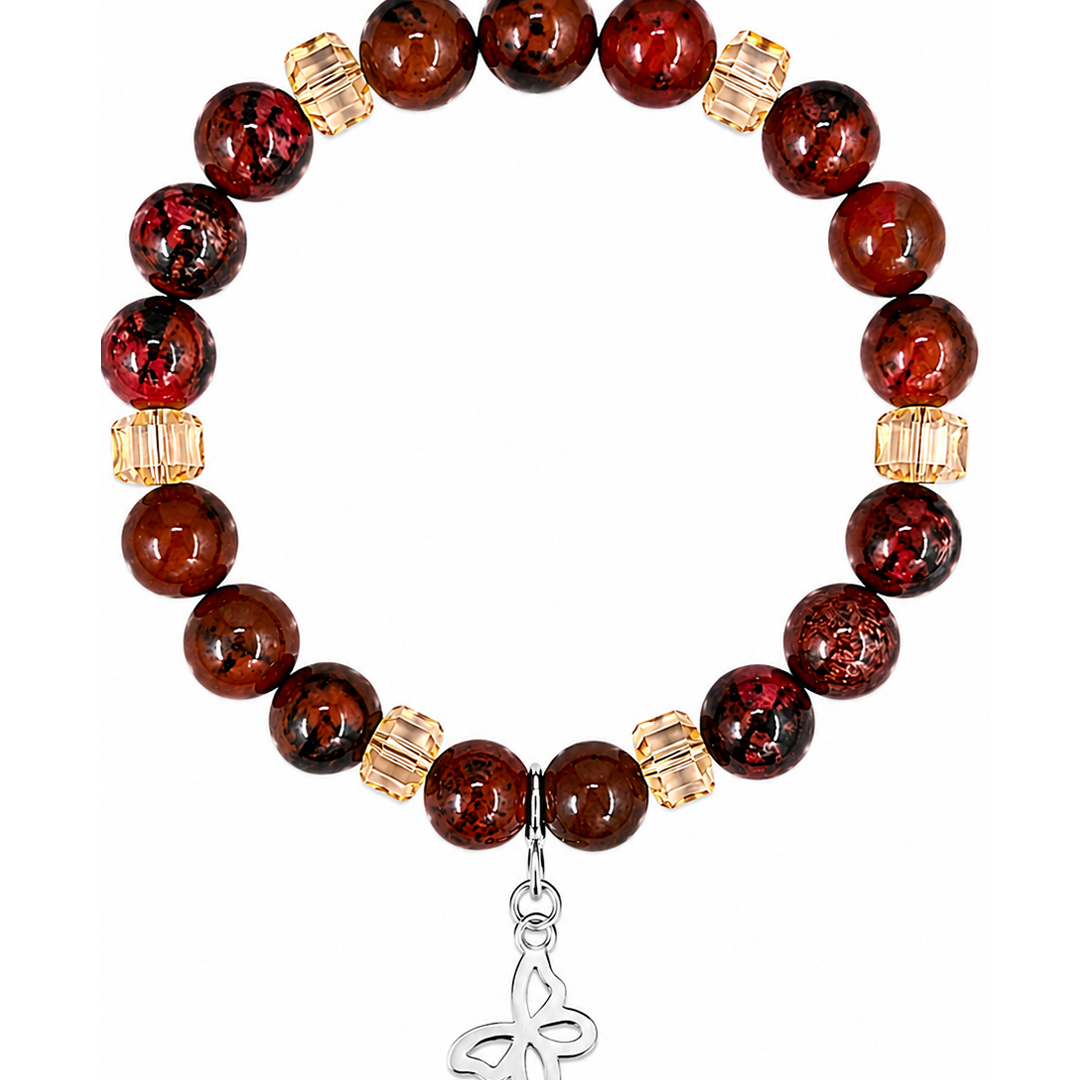 Pulsera Plata 925 Petit Cuentas Jaspe Rojo Charm Mariposa