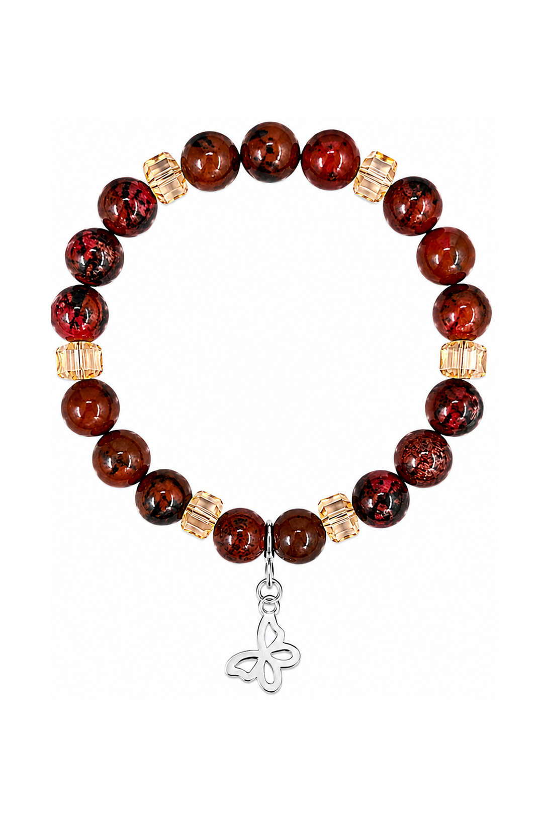 Pulsera Plata 925 Petit Cuentas Jaspe Rojo Charm Mariposa