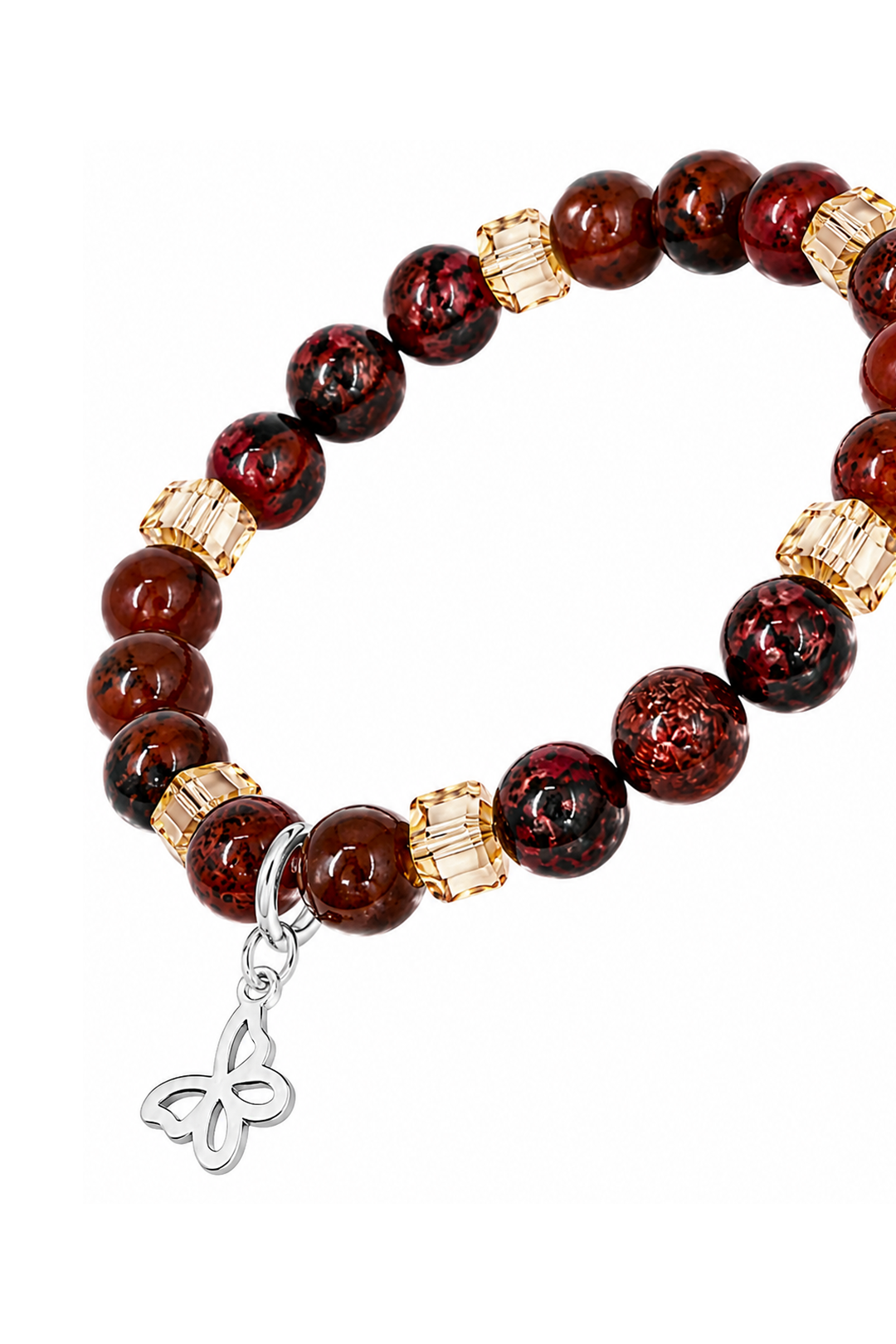 Pulsera Plata 925 Petit Cuentas Jaspe Rojo Charm Mariposa