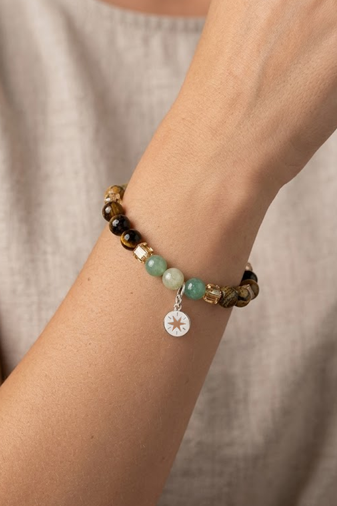Pulsera Plata 925 Petit Cuentas Amazonita Charm Estrella