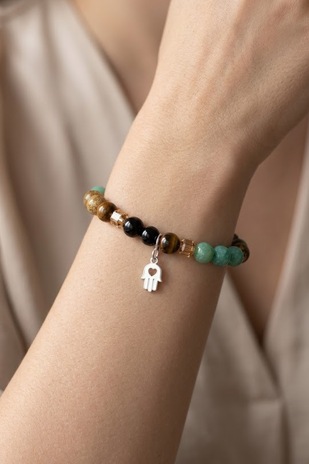 Pulsera Plata 925 Petit Cuentas Amazonita Charm Mano