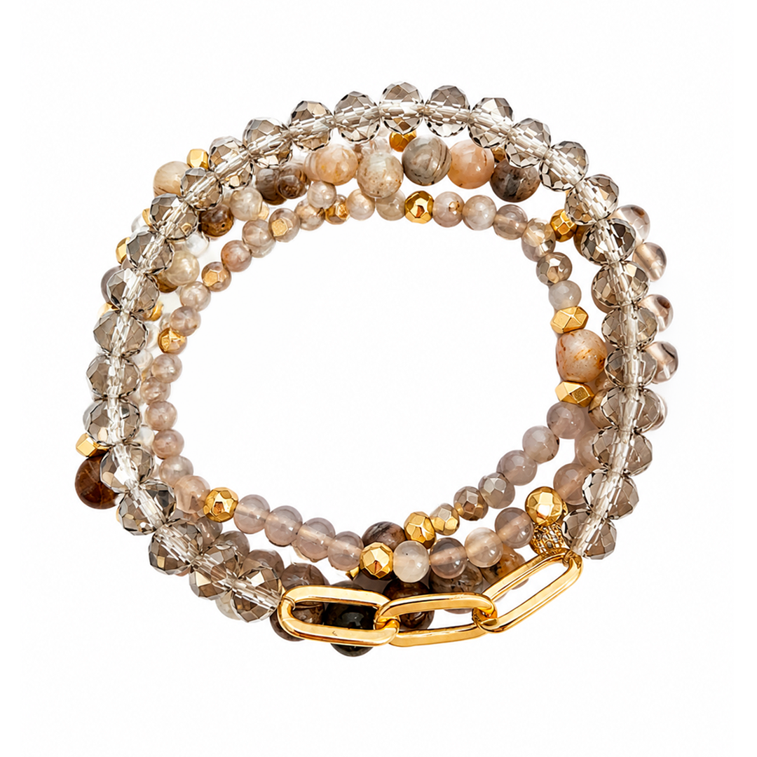 Set Aura 4 Pulseras Ágata Y Cristal