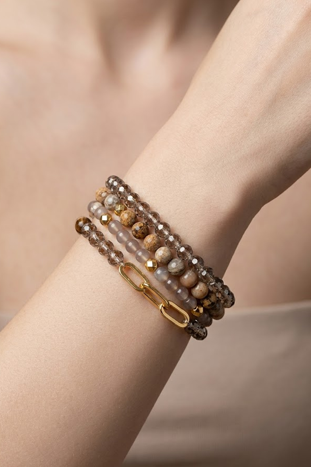 Set Aura 4 Pulseras Ágata Y Cristal