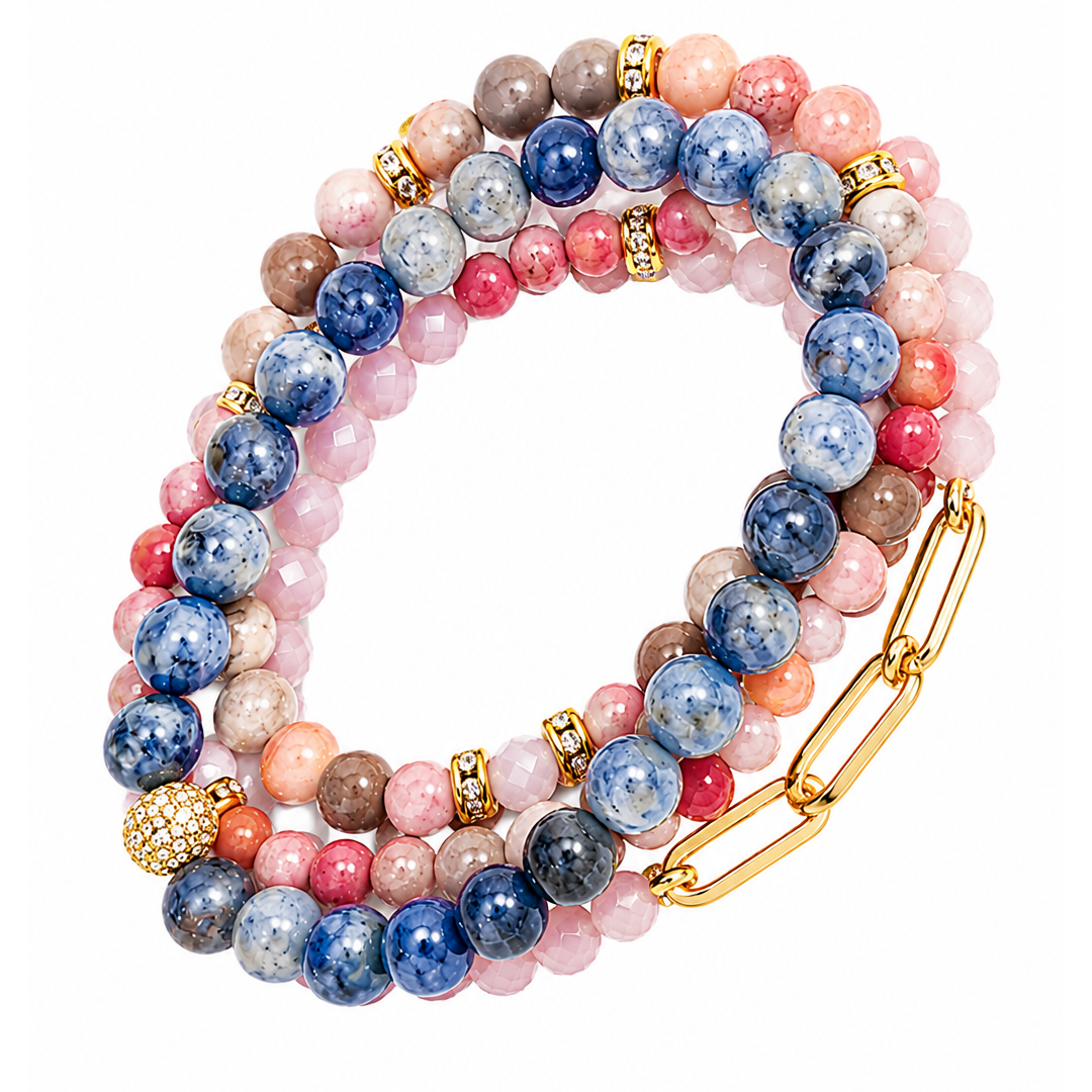 Set Aura 4 Pulseras Sodalita Y Cristal