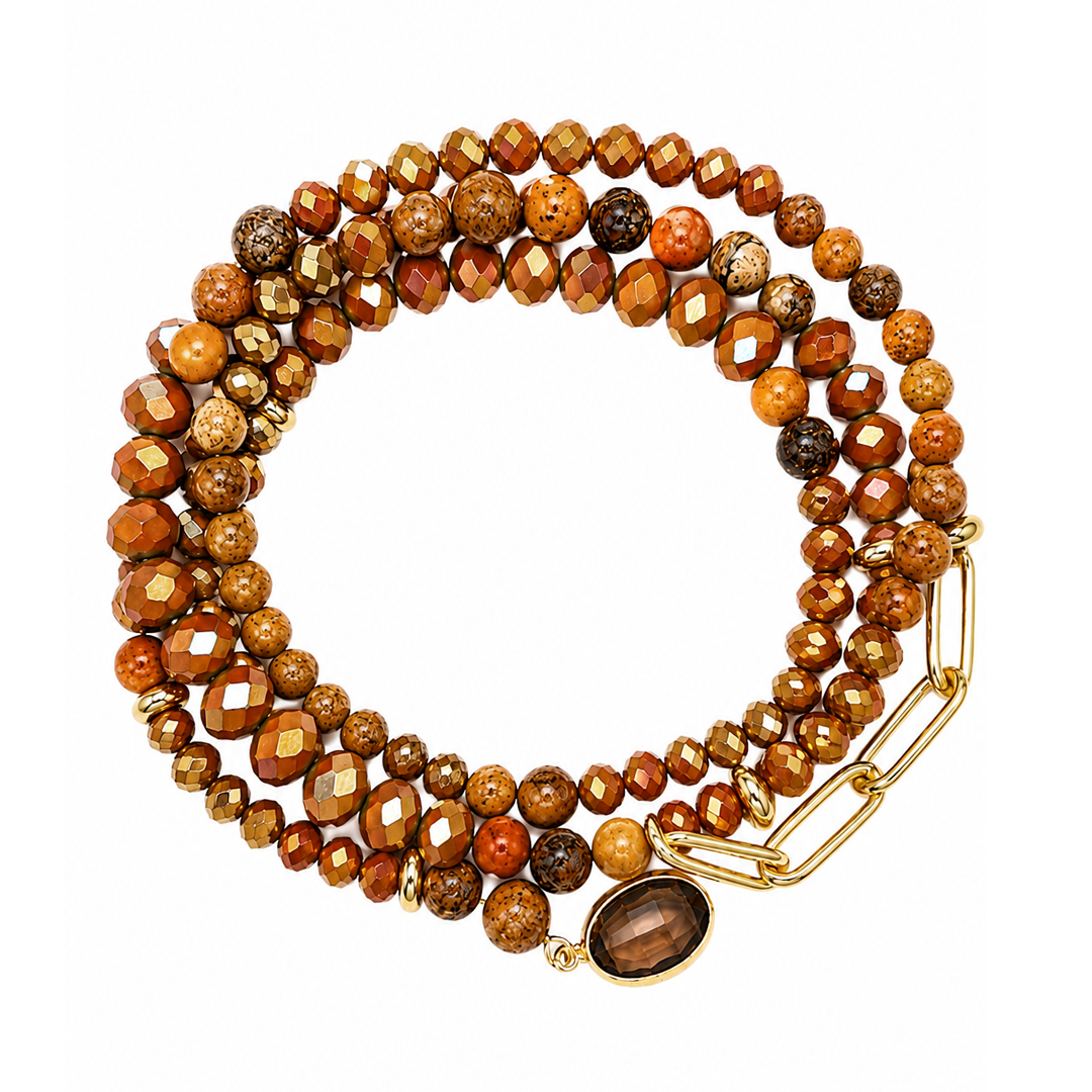 Set Aura 4 Pulseras Cuarzo Jaspe Y Cristal