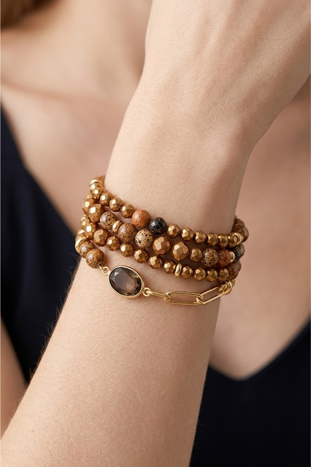 Set Aura 4 Pulseras Cuarzo Jaspe Y Cristal