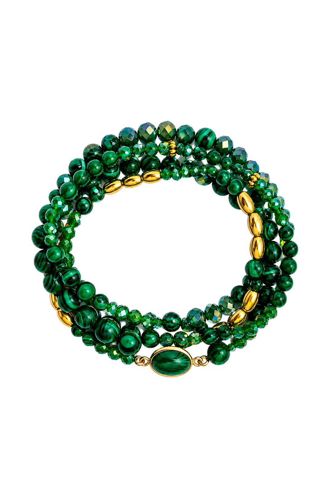 Set Aura 4 Pulseras Malaquita Y Cristal