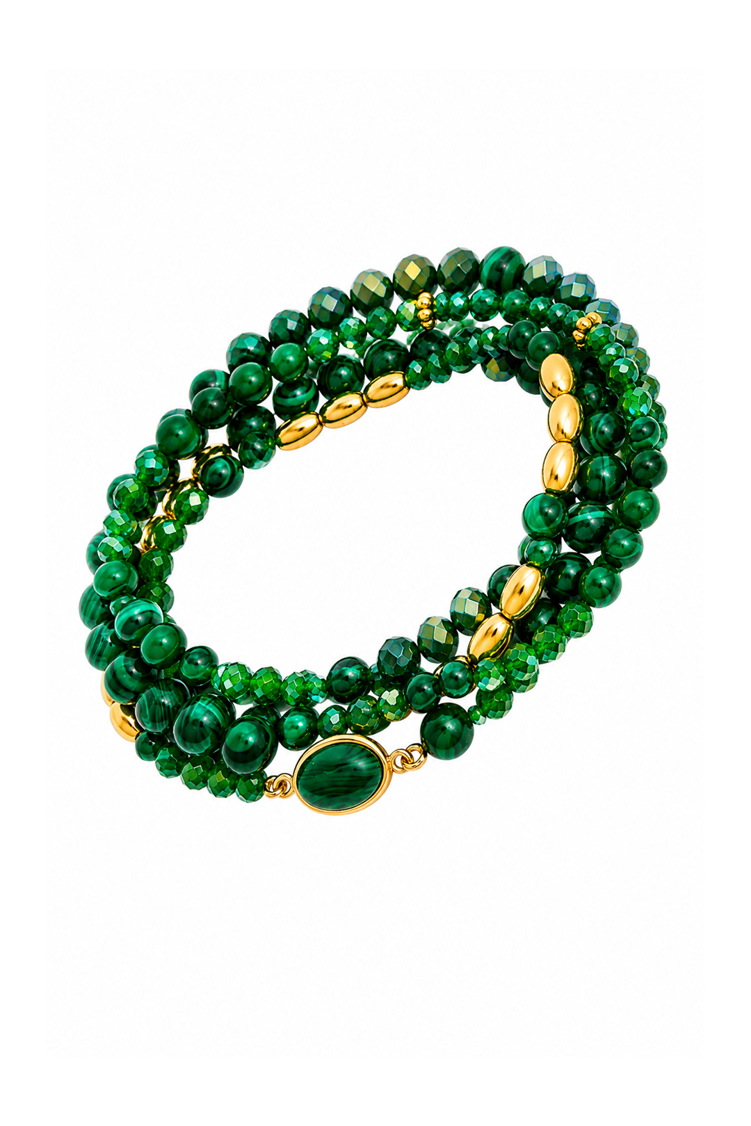 Set Aura 4 Pulseras Malaquita Y Cristal