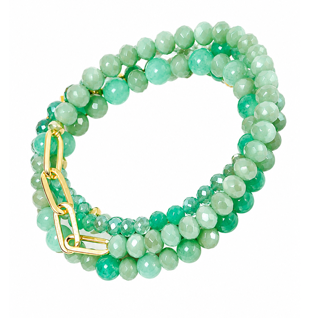 Set Aura 4 Pulseras Amazonita Y Cristal