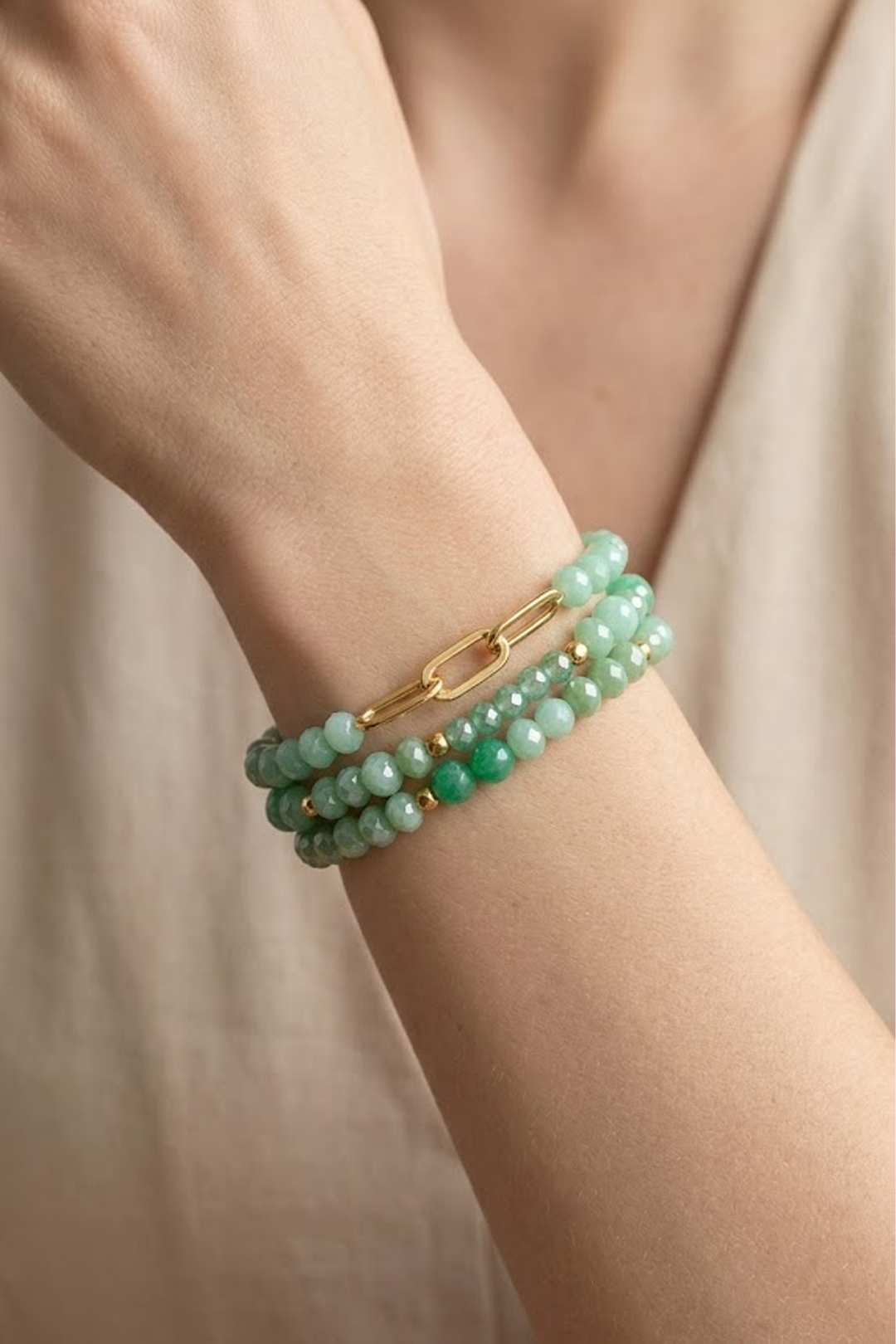 Set Aura 4 Pulseras Amazonita Y Cristal