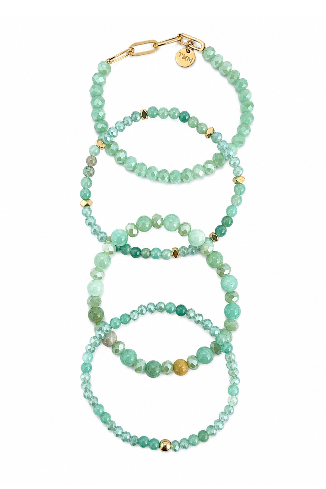 Set Aura 4 Pulseras Amazonita Y Cristal
