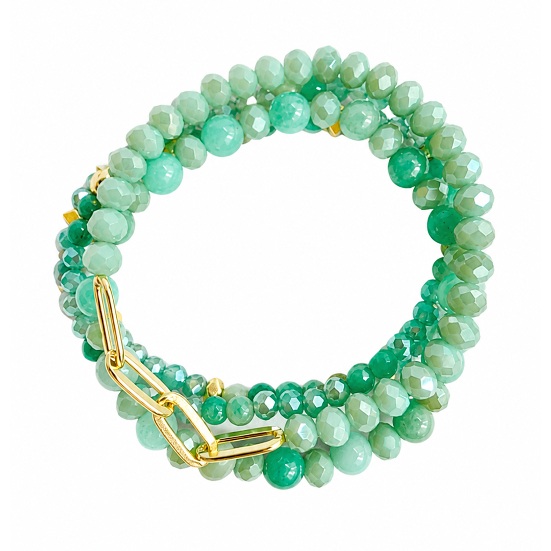 Set Aura 4 Pulseras Amazonita Y Cristal