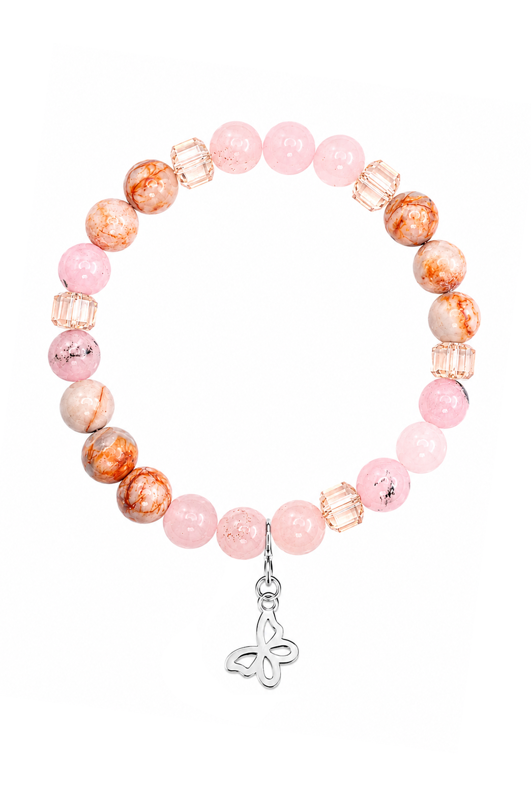Pulsera Plata 925 Petit Cuentas Cuarzo Rosa Charm Mariposa