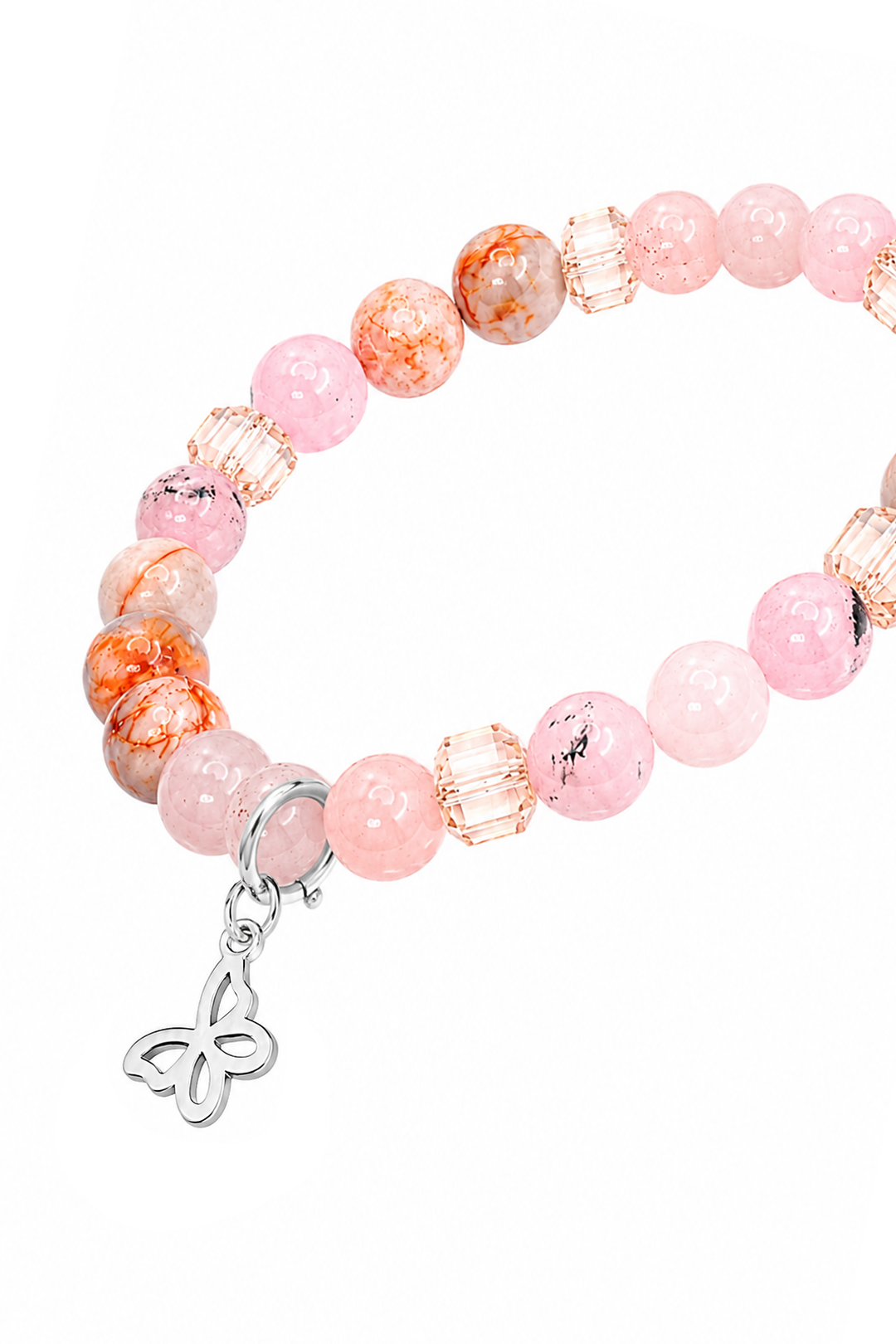 Pulsera Plata 925 Petit Cuentas Cuarzo Rosa Charm Mariposa