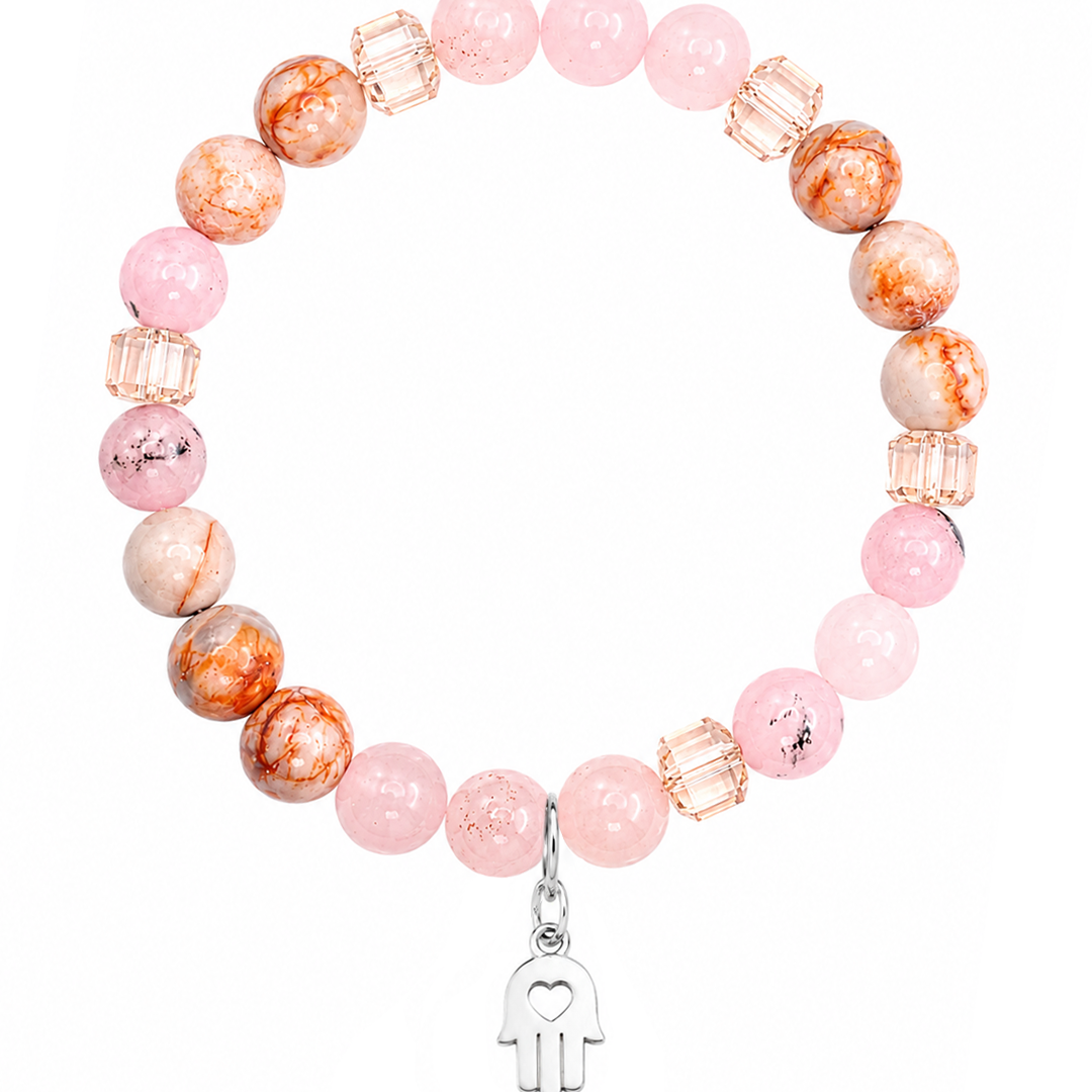 Pulsera Plata 925 Petit Cuentas Cuarzo Rosa Charm Mano