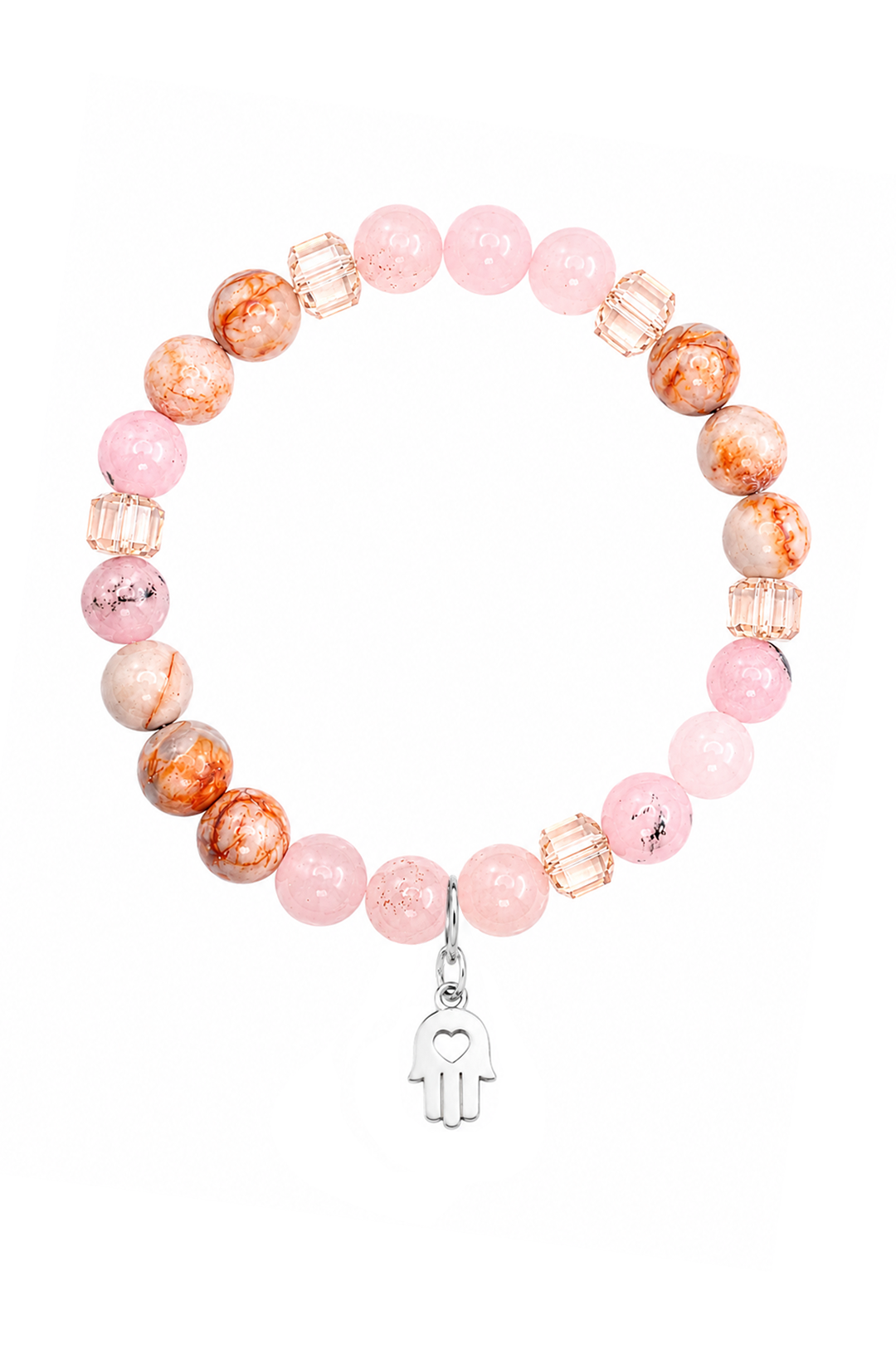 Pulsera Plata 925 Petit Cuentas Cuarzo Rosa Charm Mano