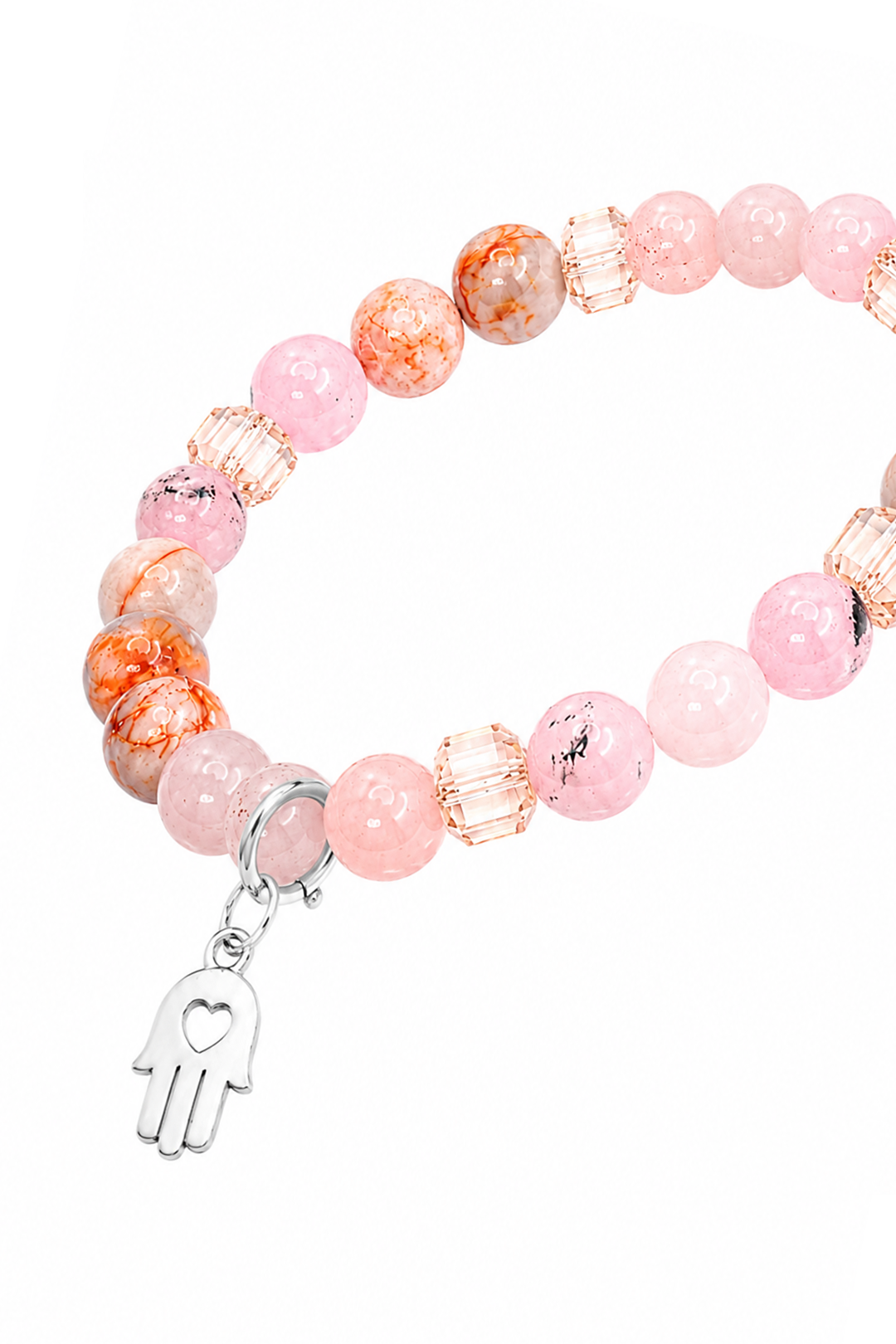 Pulsera Plata 925 Petit Cuentas Cuarzo Rosa Charm Mano