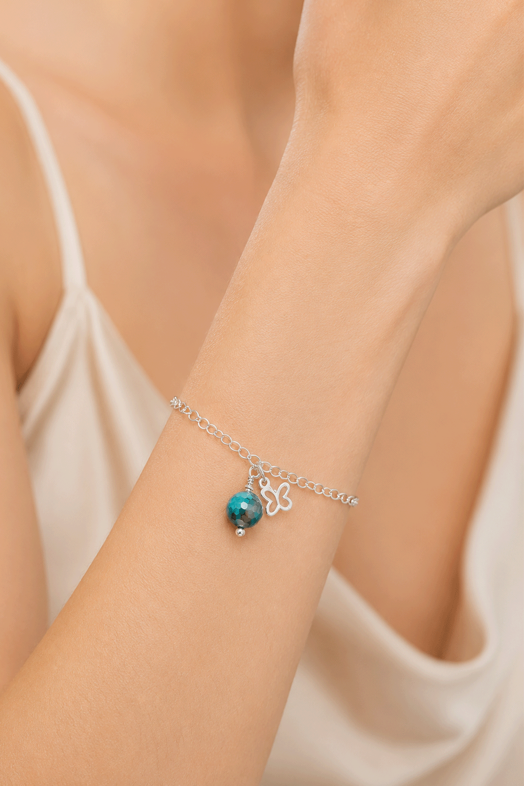 Pulsera Mariposa Mini Ágata Plateada