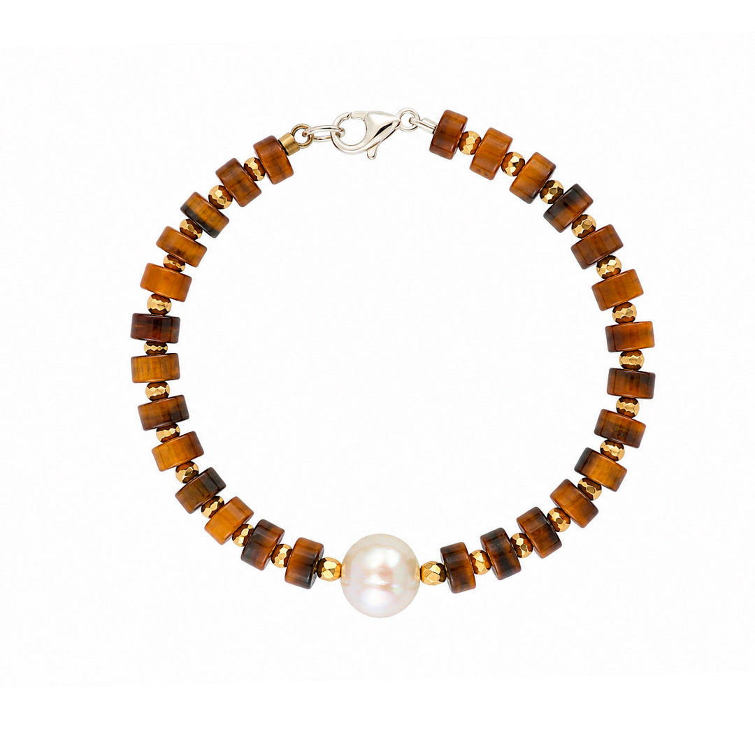 Pulsera Ojo De Tigre Pirita Y Perla