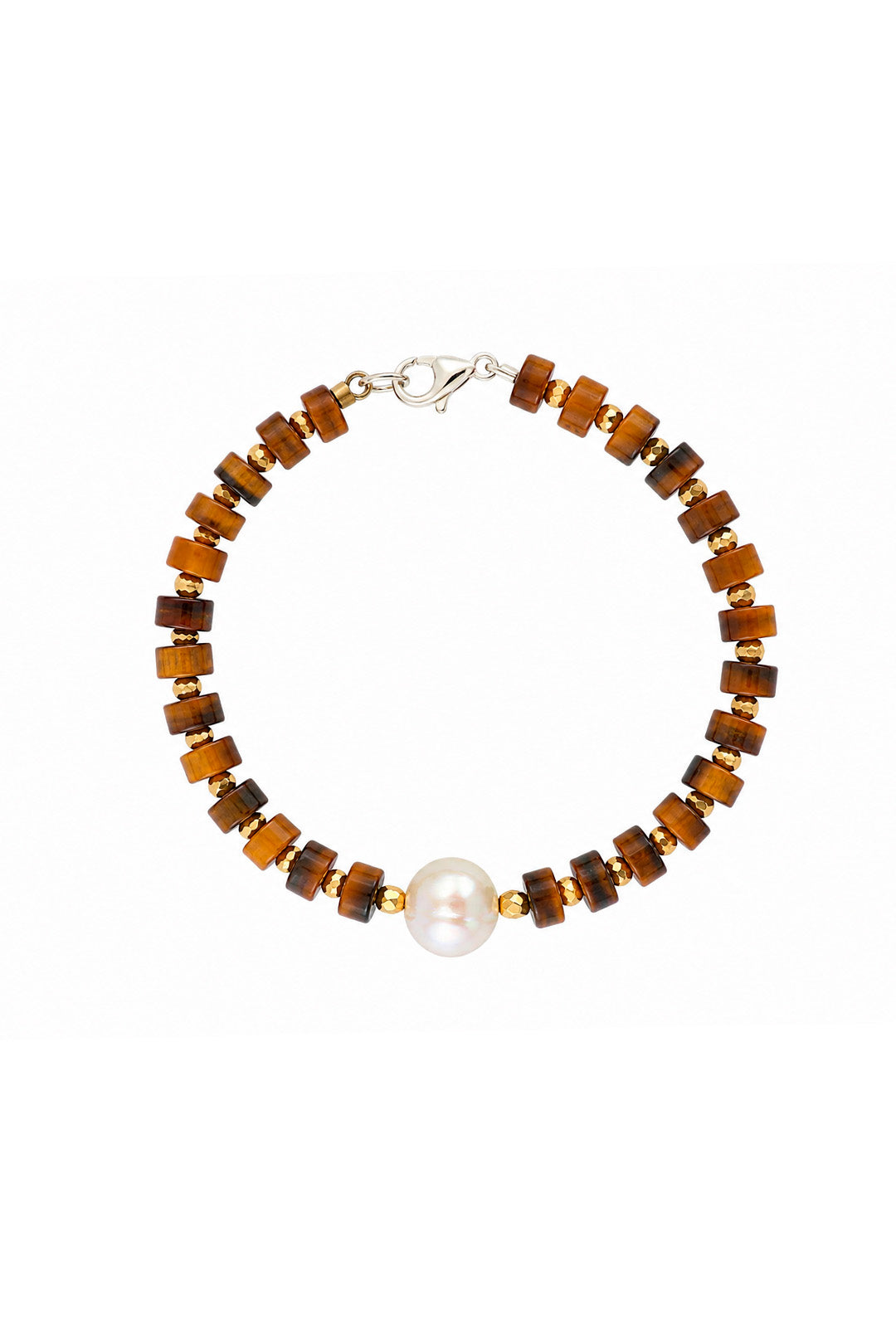 Pulsera Ojo De Tigre Pirita Y Perla