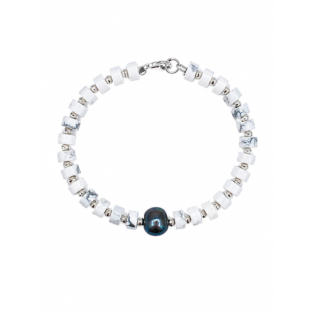 Pulsera Howlita Pirita Y Perla