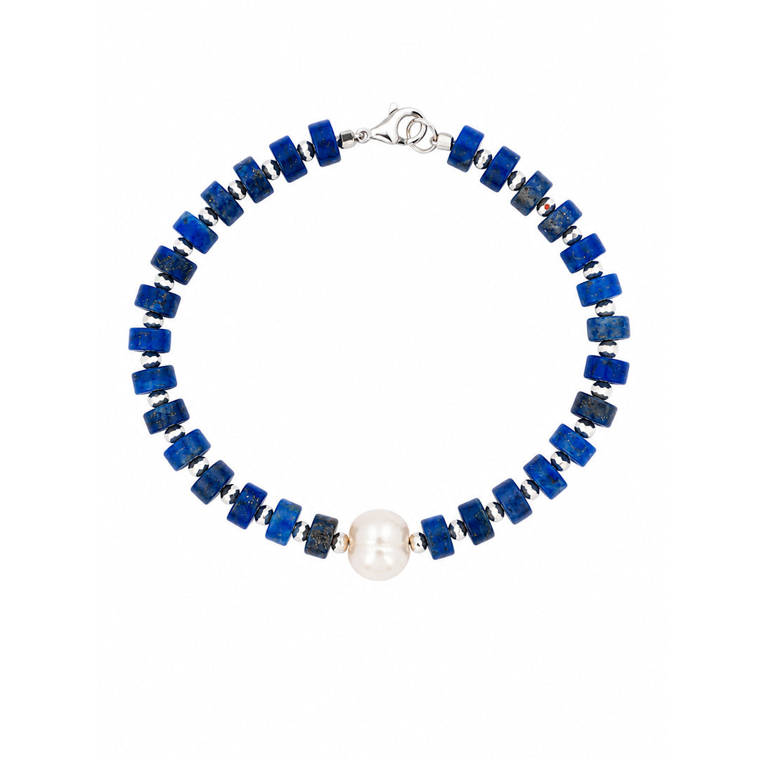 Pulsera Lapizlazuli Pirita Y Perla