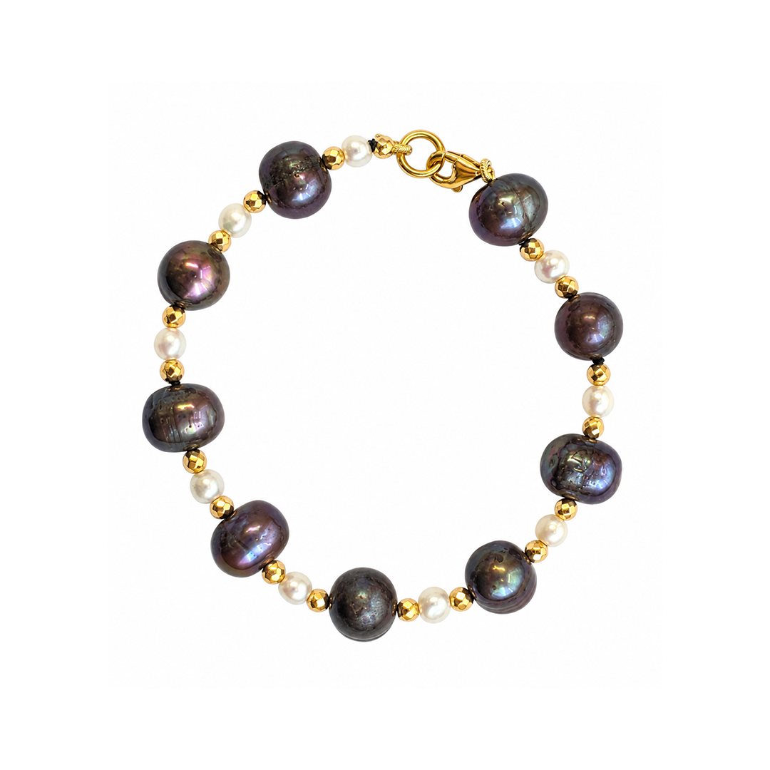Pulsera Perlas Moradas y Blancas