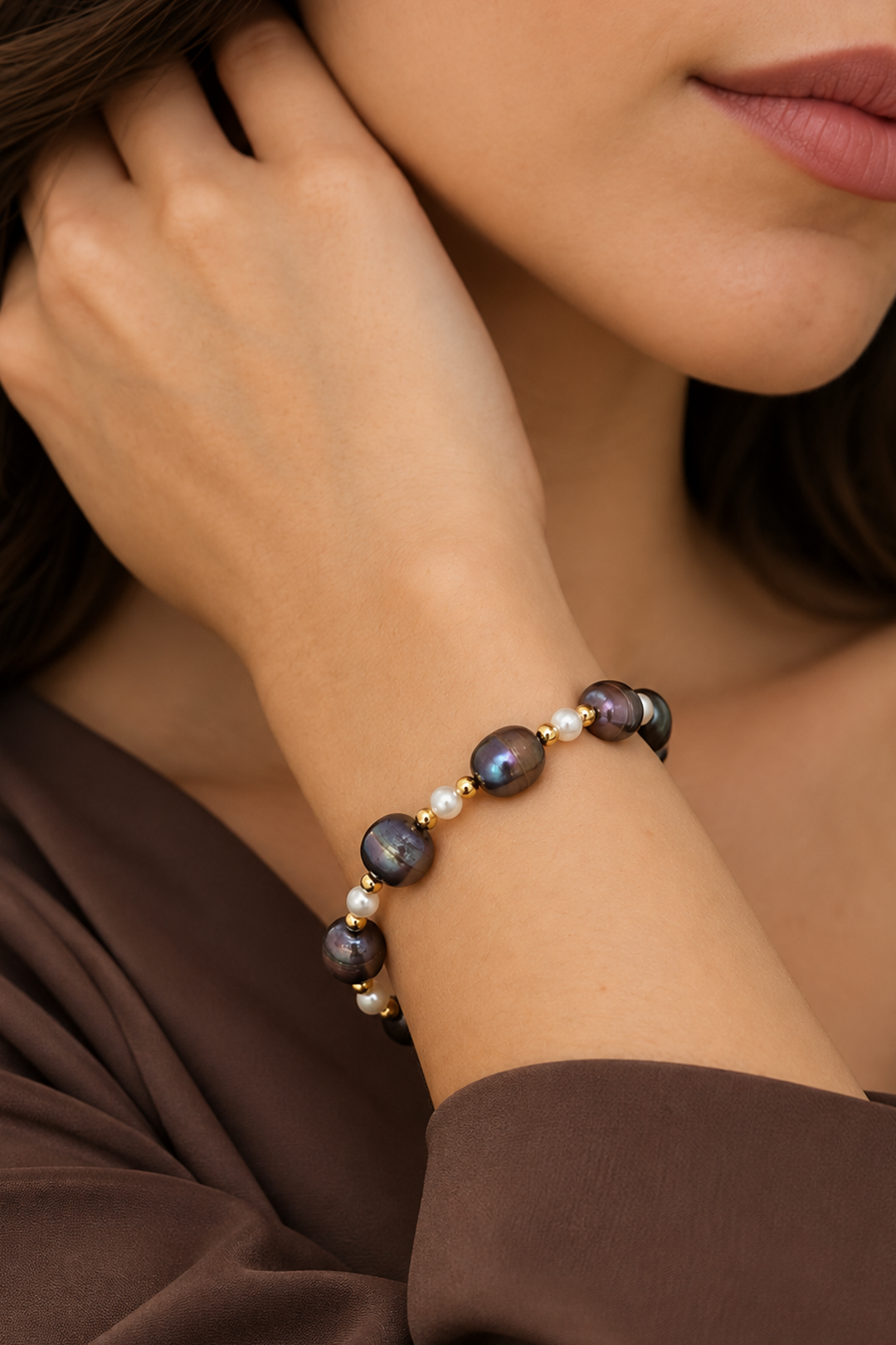 Pulsera Perlas Moradas y Blancas