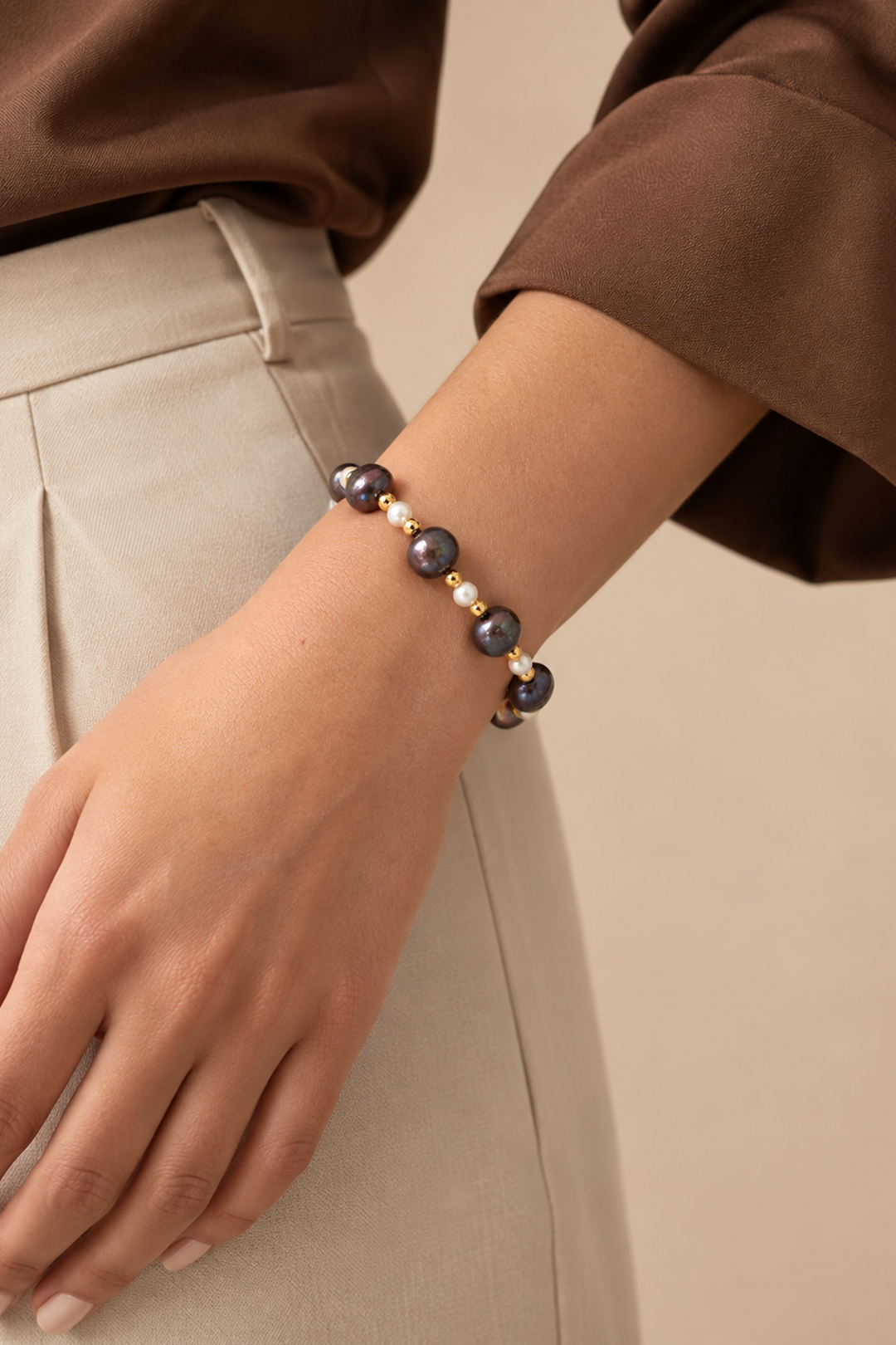 Pulsera Perlas Moradas y Blancas