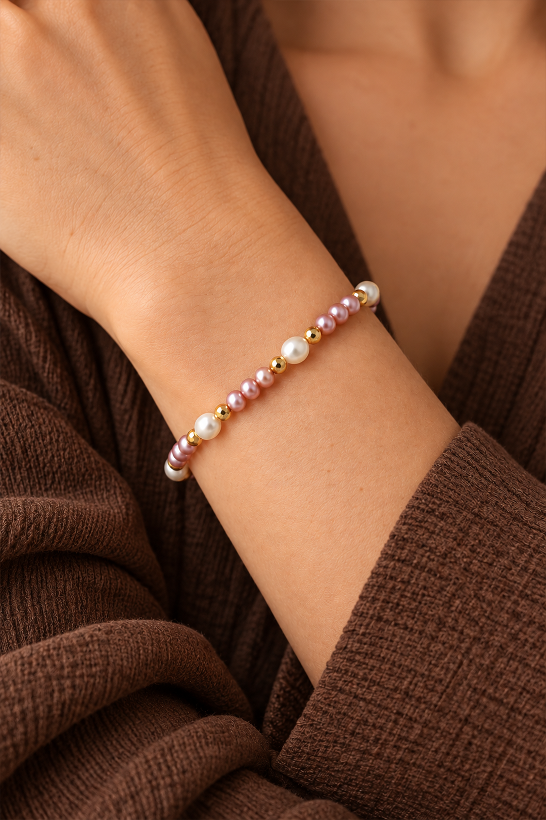 Pulsera Perlas Rosas y Blancas
