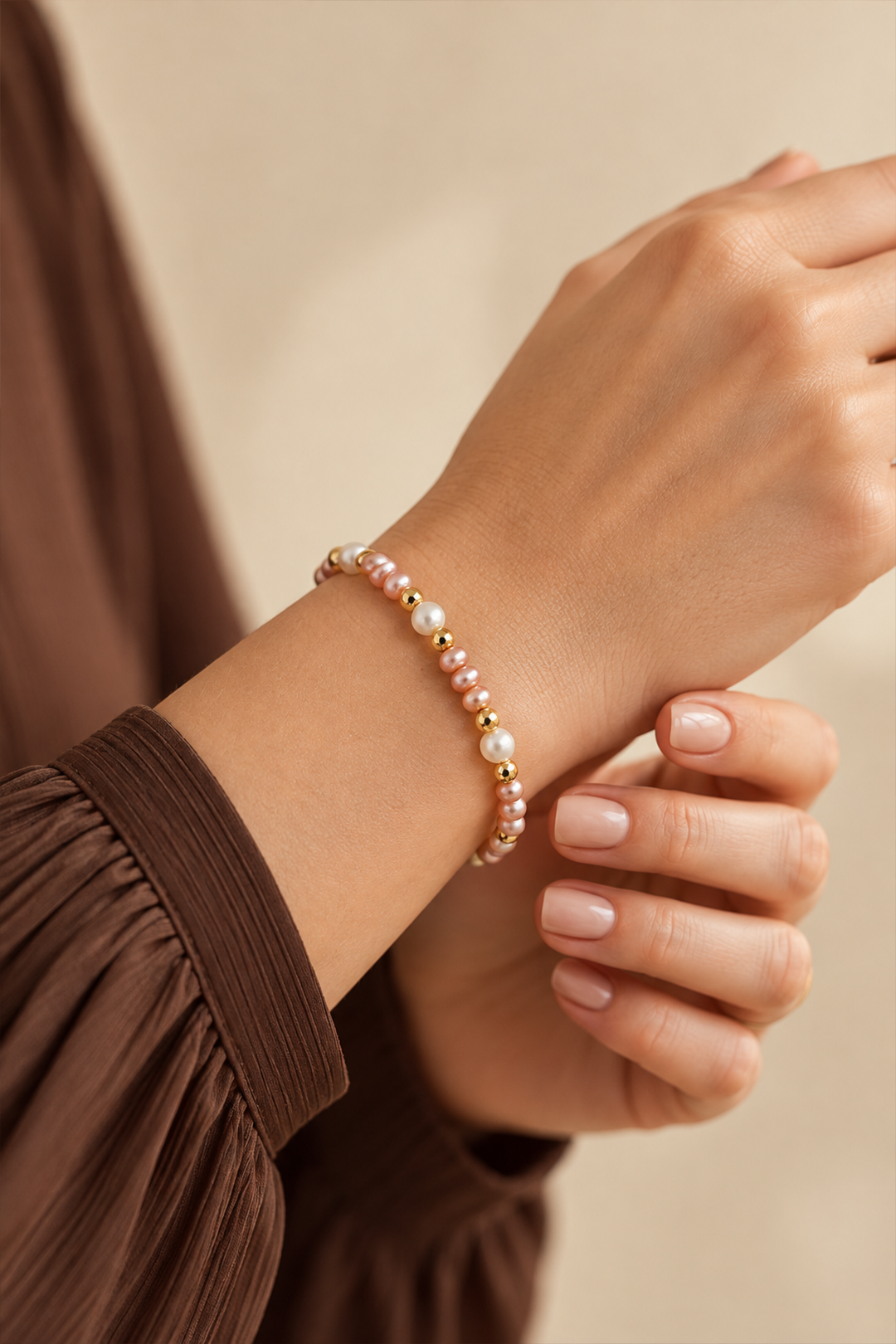 Pulsera Perlas Rosas y Blancas