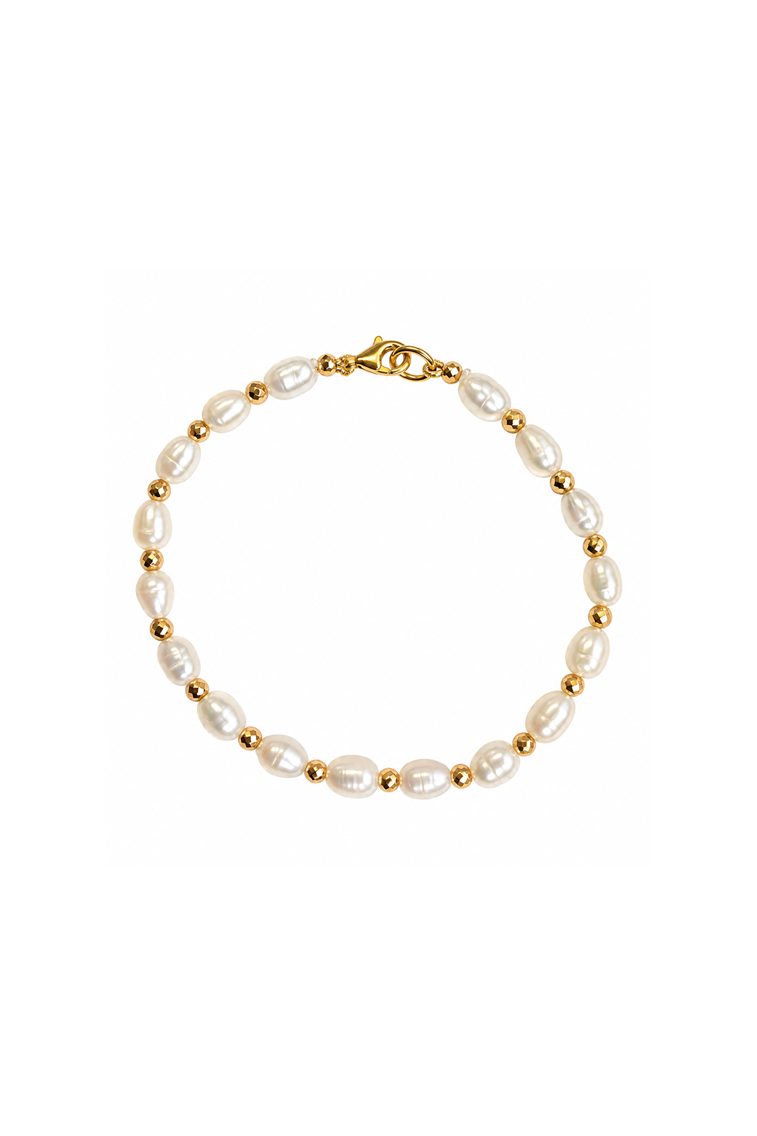 Pulsera Perla Oval Blanca y Pirita Dorada