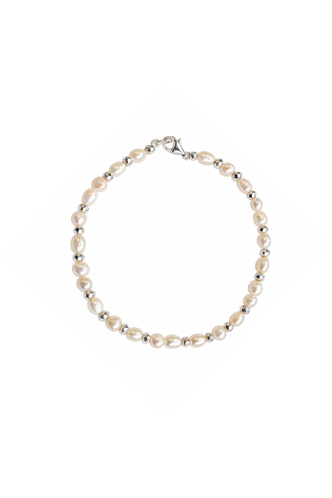 Pulsera Perla Oval y Hematita Plata