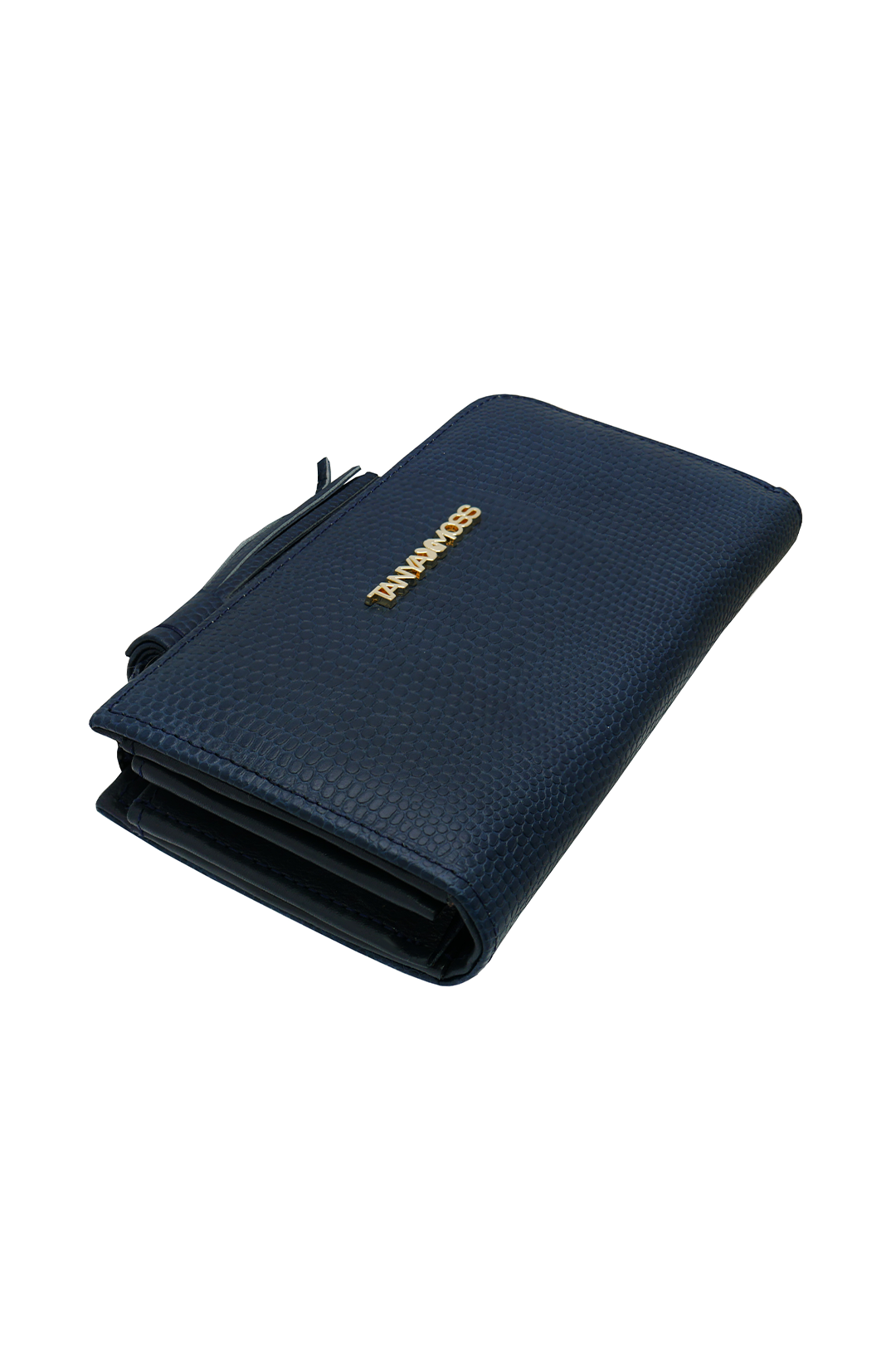 Cartera Flat Mujer Piel Azul Cremallera Top Tanya Moss