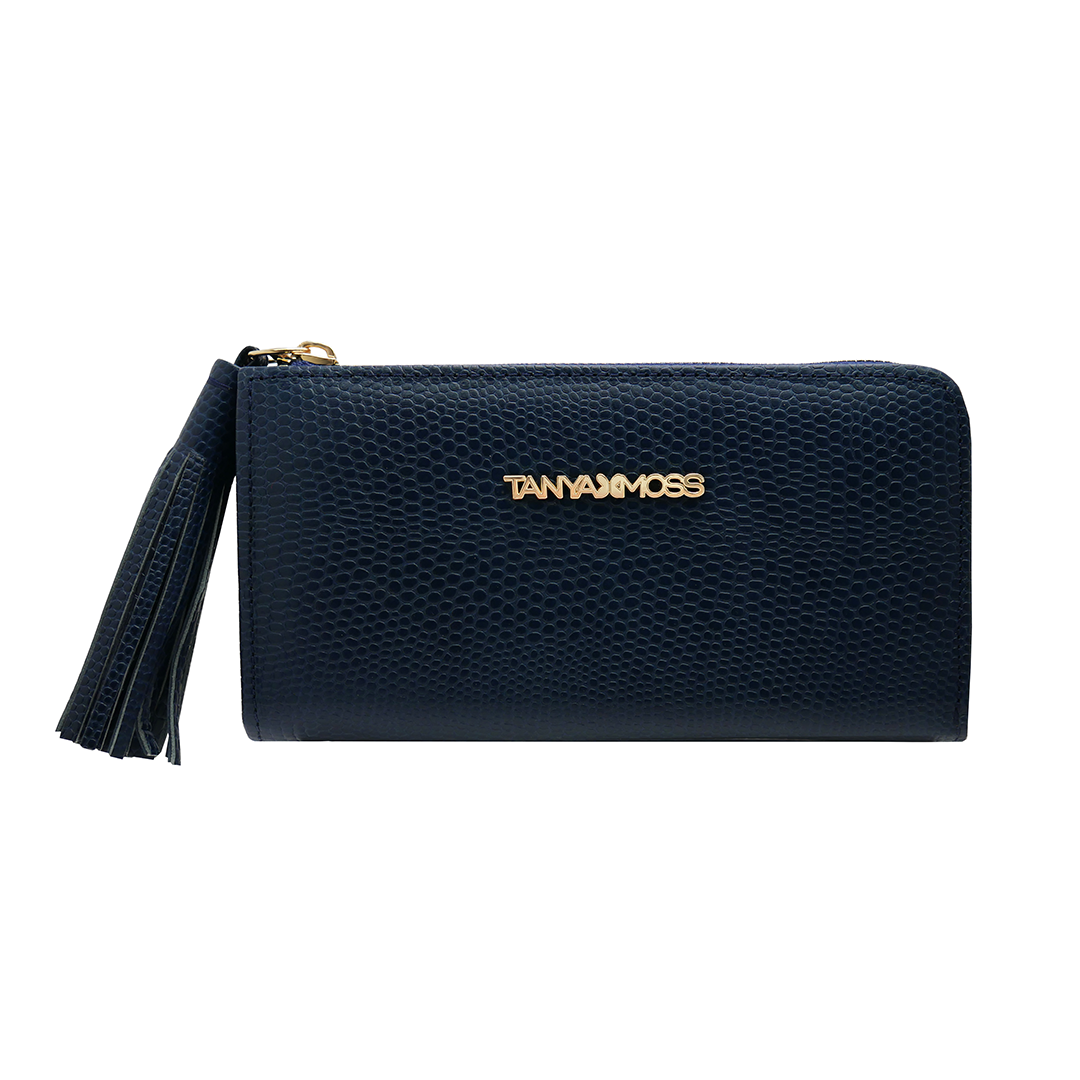 Cartera Flat Mujer Piel Azul Cremallera Top Tanya Moss