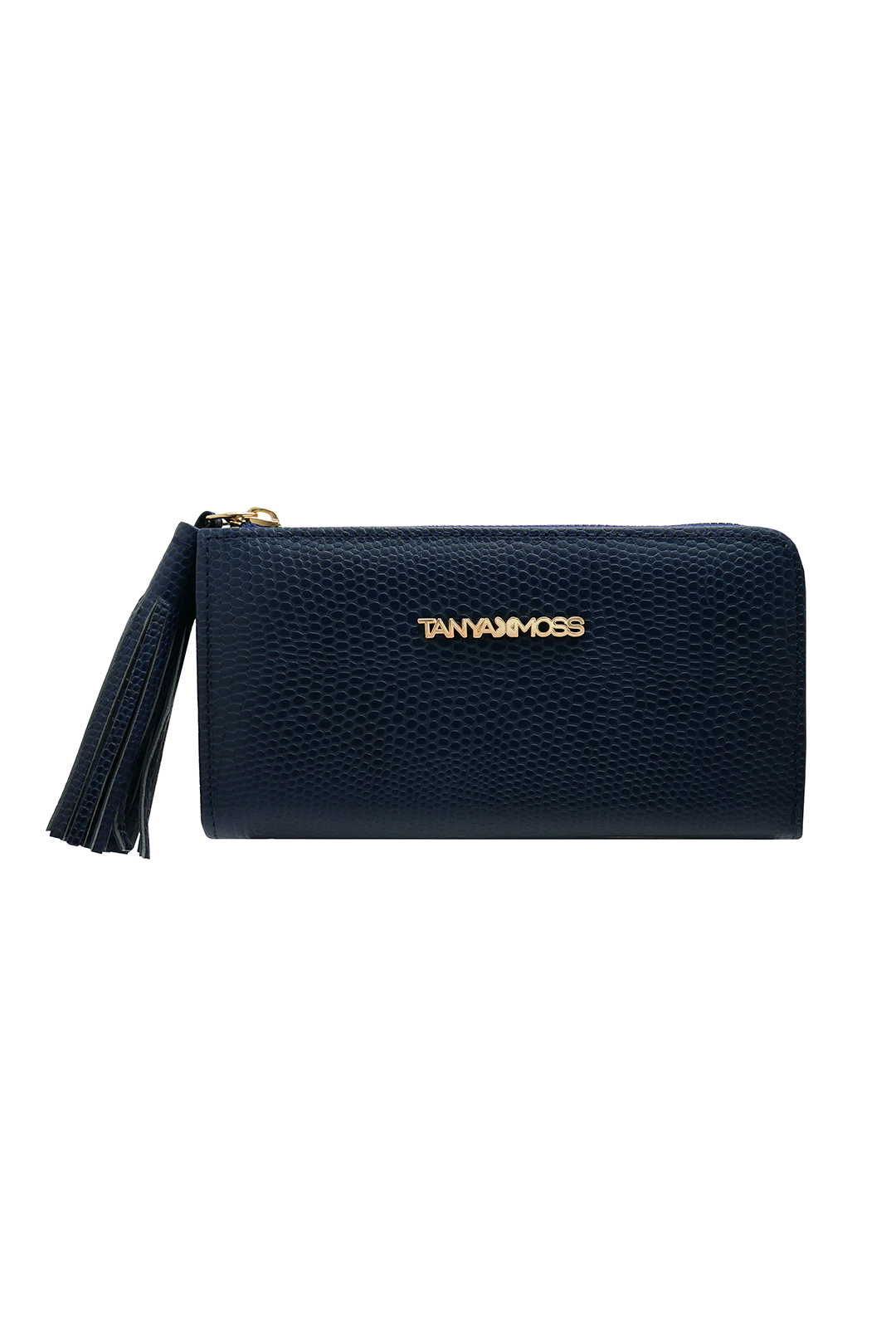 Cartera Flat Mujer Piel Azul Cremallera Top Tanya Moss