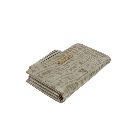 Cartera Flat Mujer Piel Beige Cremallera Top Tanya Moss