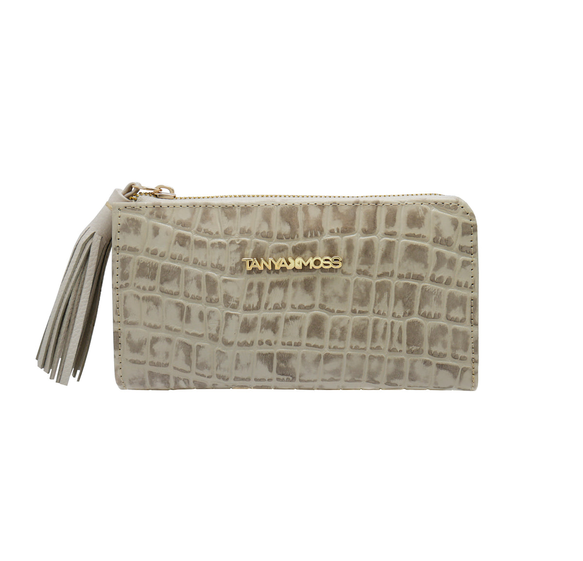 Cartera Flat Mujer Piel Beige Cremallera Top Tanya Moss