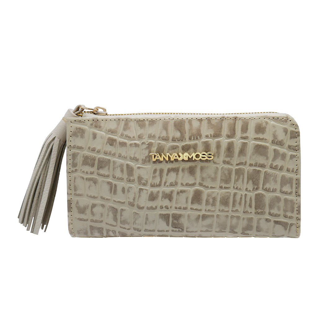 Cartera Flat Mujer Piel Beige Cremallera Top Tanya Moss