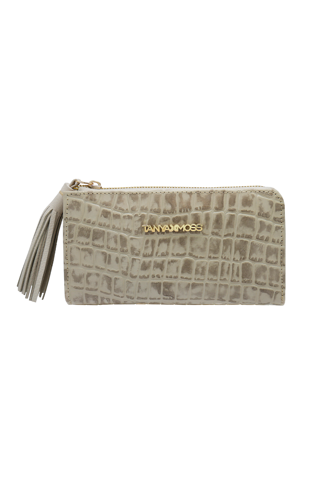 Cartera Flat Mujer Piel Beige Cremallera Top Tanya Moss