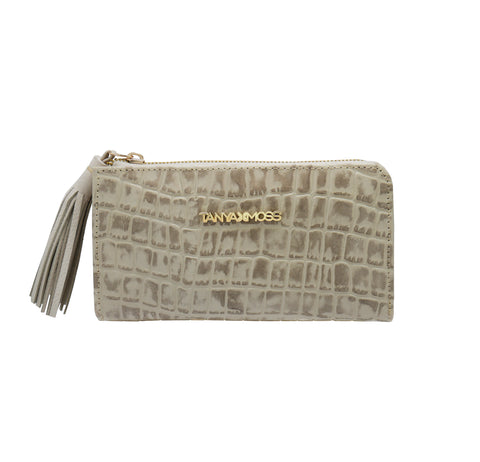 Cartera Flat Mujer Piel Beige Cremallera Top Tanya Moss