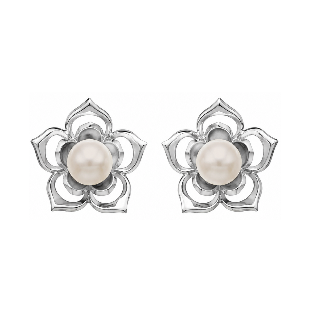 Broqueles de Flor doble con Perla - Tanya Moss