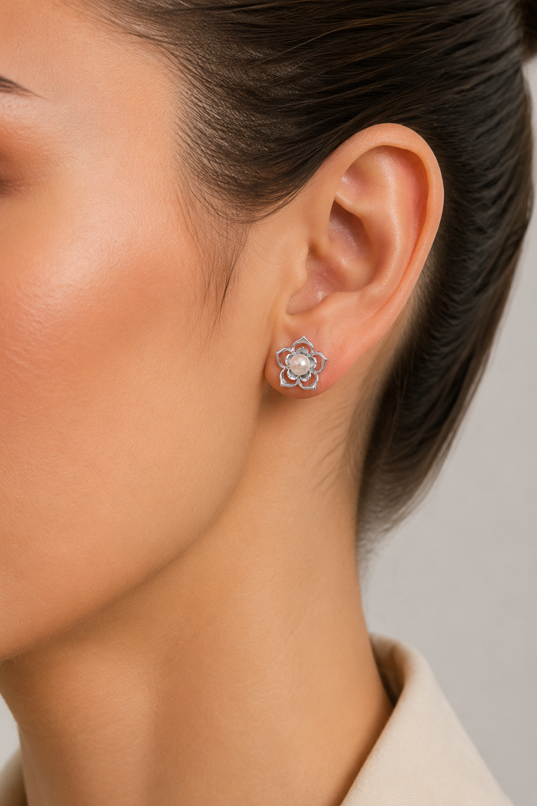 Broqueles de Flor doble con Perla - Tanya Moss