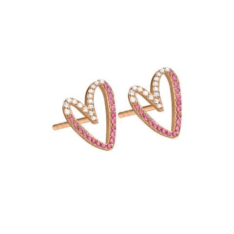 Aretes Corazon Con Circonia Oro Rosa